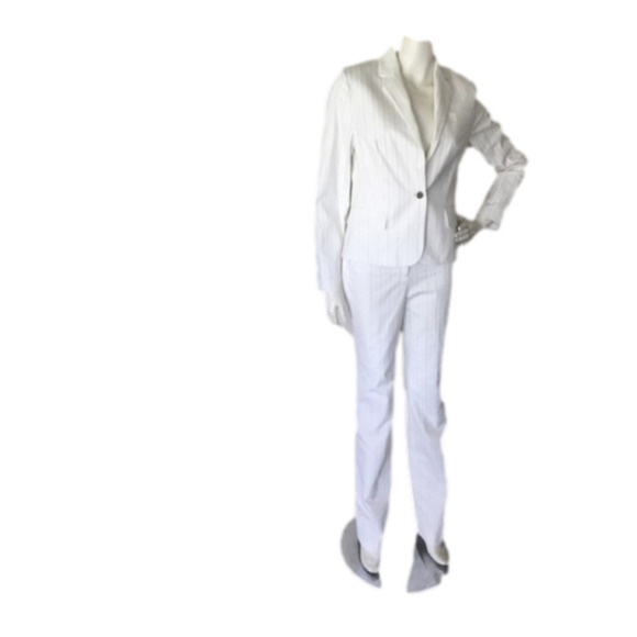 BODY BY VICTORIA " The Christie Fit"  WOMEN’S 2 PC WHITE PINSTRIPE  POWERSUIT - Picture 6 of 15
